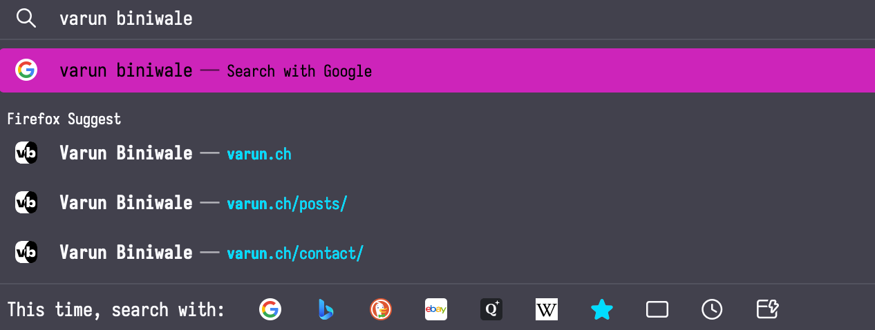 Firefox search options with annoying bar at the bottom