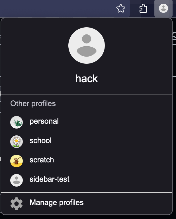 Profile switcher menu