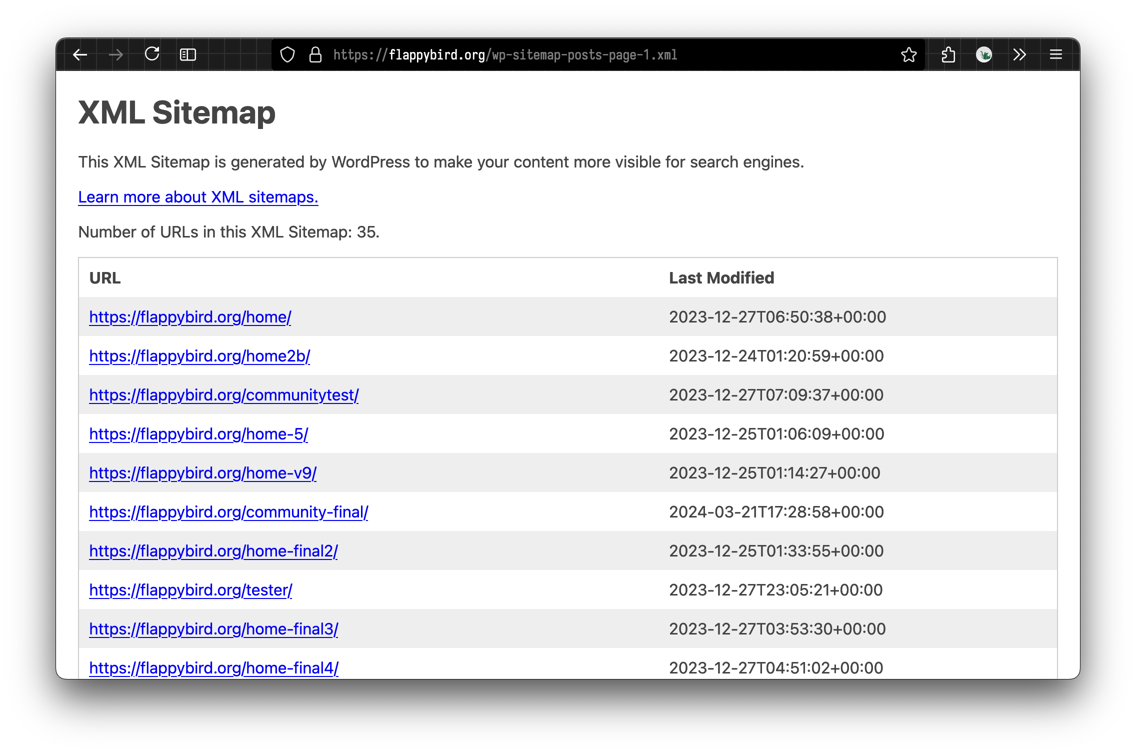 The flappybird.org sitemap.xml