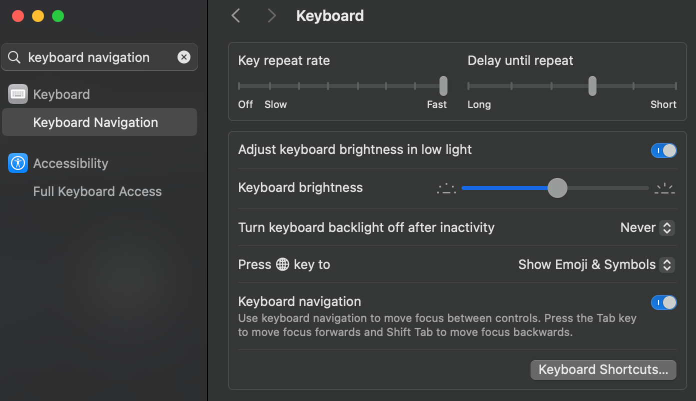 Screenshot of MacOS settings app